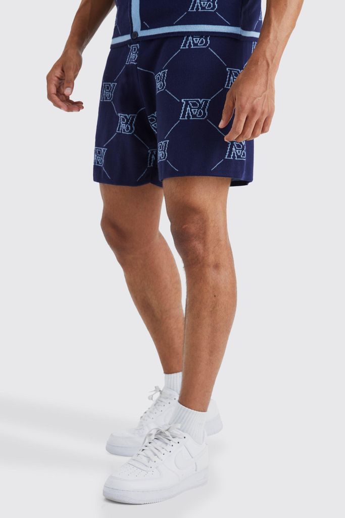 Men's Monogram Knitted Relaxed Shorts - Navy - S, Navy