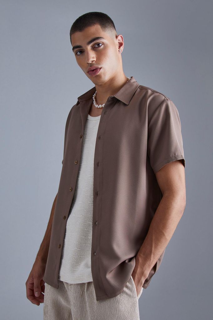Men's Short Sleeve Soft Twill Smart Shirt - Beige - S, Beige
