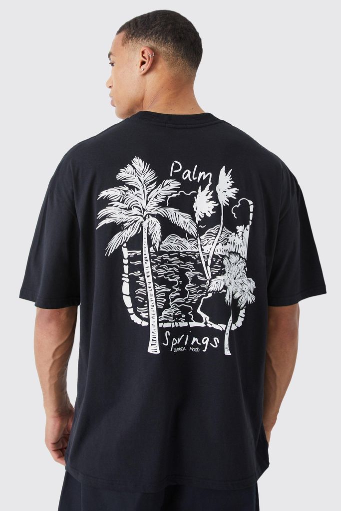 Men's Tall Oversized Palm Tree Graphic T-Shirt - Black - S, Black