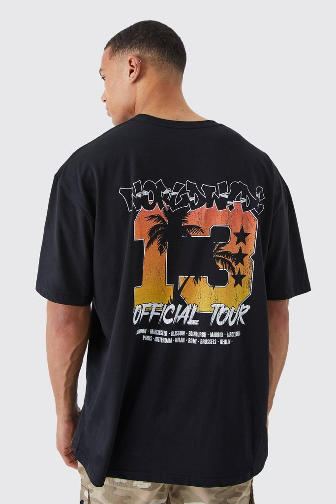 Men's Tall Oversized Varsity Palm Graphic T-Shirt - Black - S, Black