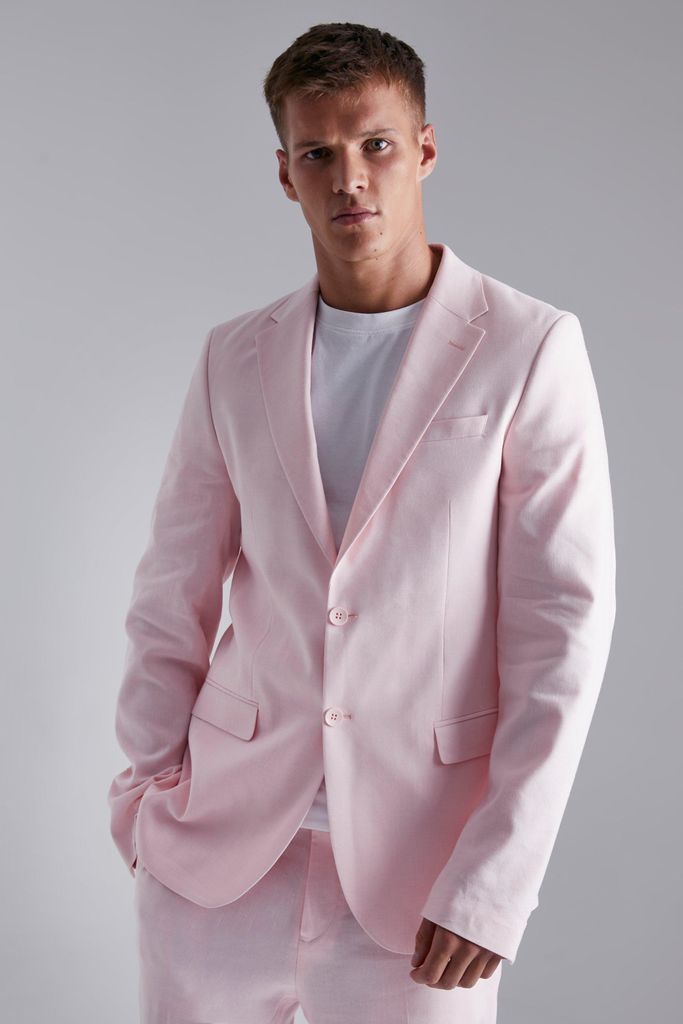 Men's Tall Single Breasted Slim Linen Suit Jacket - Pink - 36, Pink