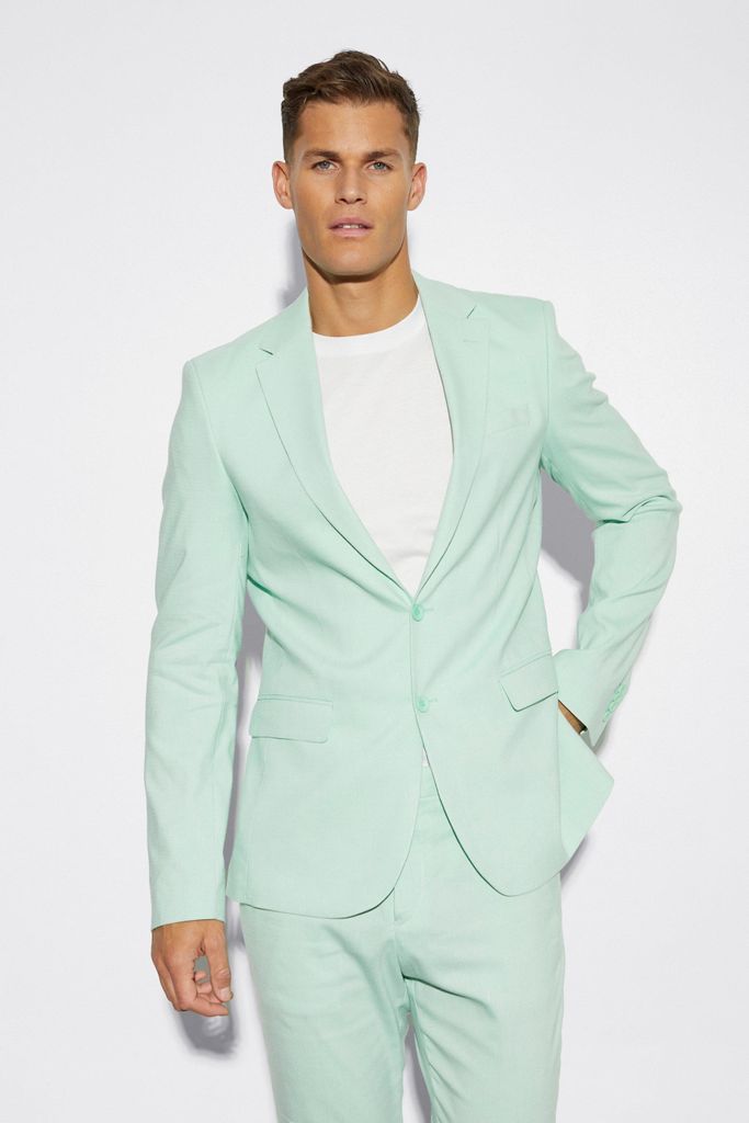 Men's Tall Single Breasted Slim Linen Suit Jacket - Green - 36, Green