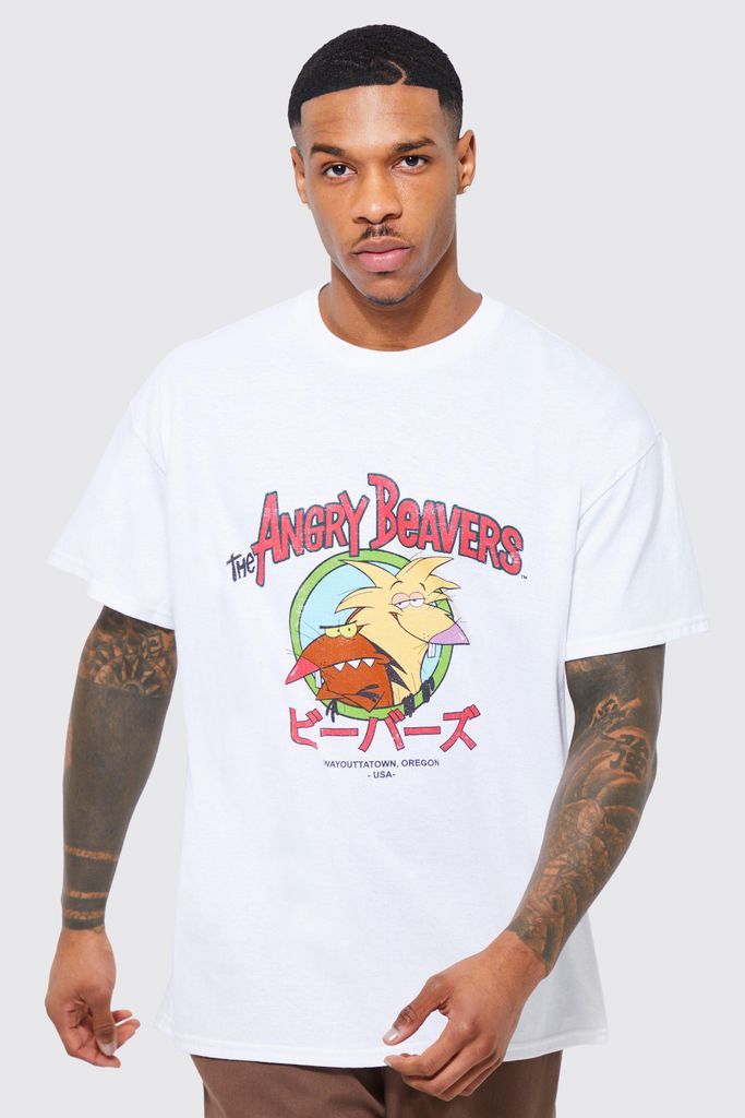 Men's Oversized Angry Beavers License T-Shirt - White - Xs, White