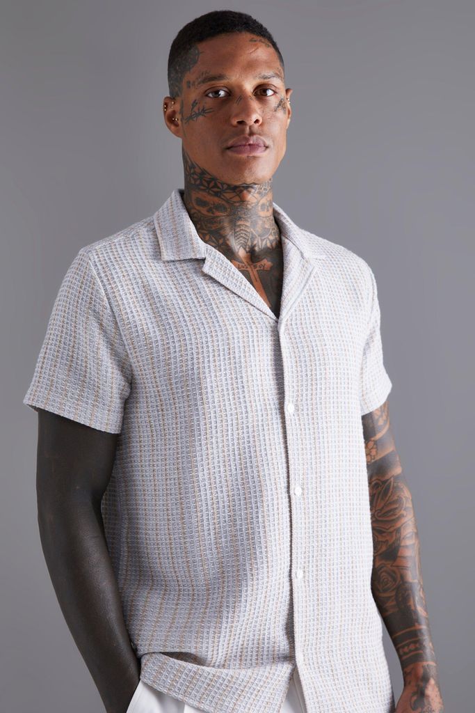 Men's Short Sleeve Revere Textured Shirt - Grey - Xs, Grey