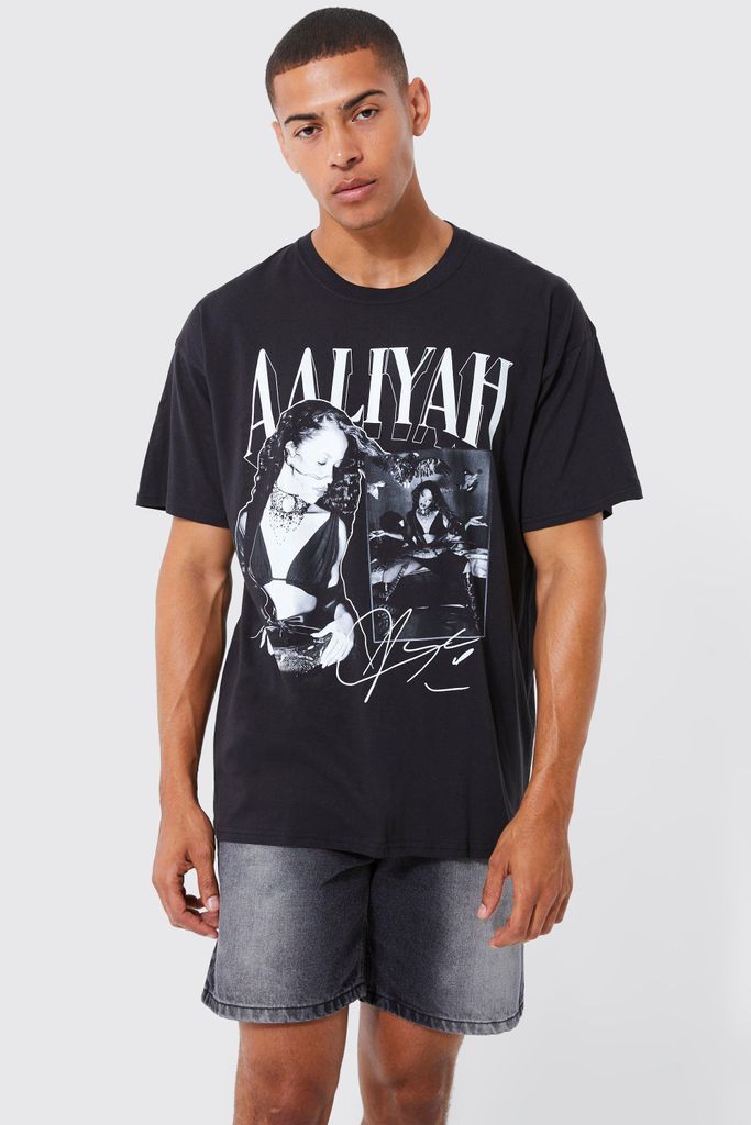 Men's Oversized Aaliyah License T-Shirt - Black - L, Black