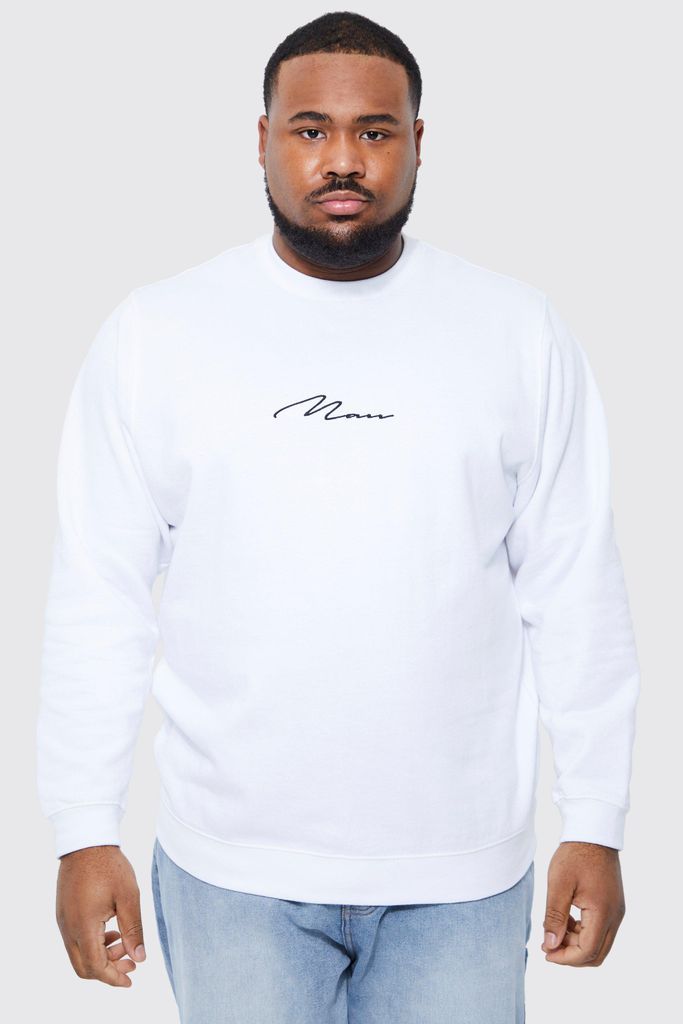 Men's Plus Man Signature Embroidered Sweatshirt - White - Xxl, White