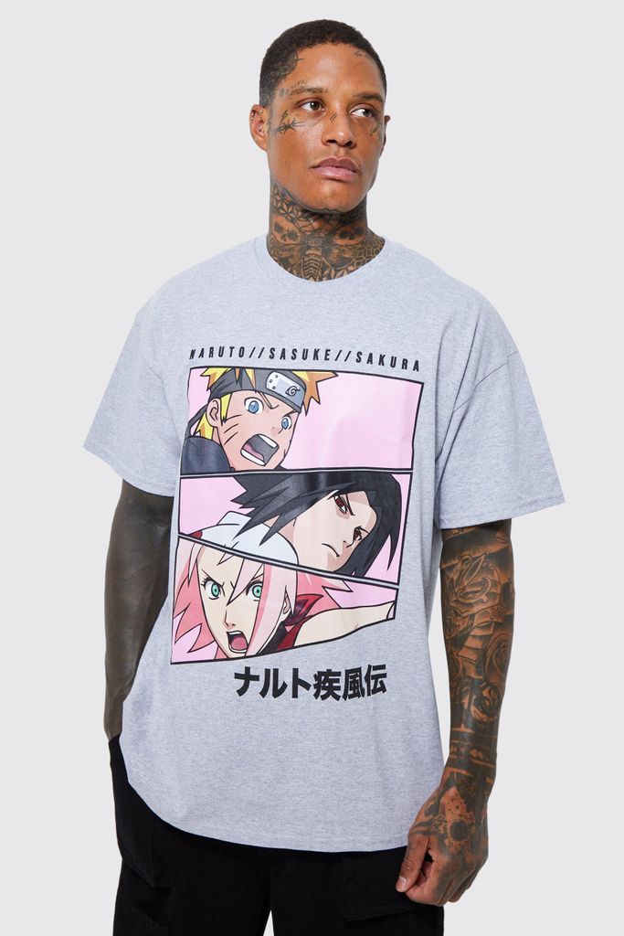 Men's Oversized Naruto License T-Shirt - Grey - L, Grey