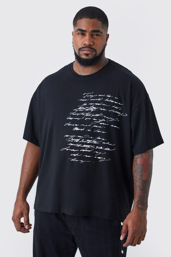 Men's Plus Oversized Boxy Script Placement T-Shirt - Black - Xxxl, Black