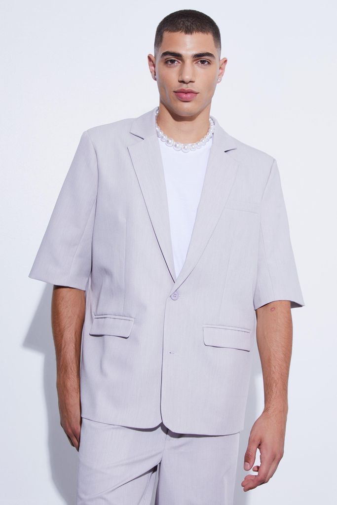 Men's Short Sleeve Oversized Single Breasted Suit Jacket - Grey - 34, Grey