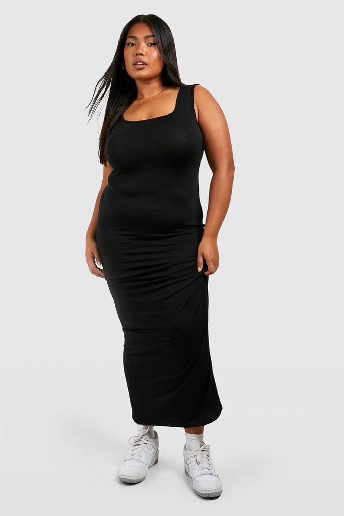 Womens Plus Jersey Square Neck Maxi Dress - Black - 16, Black