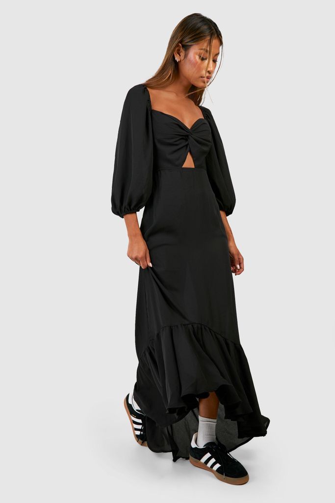 Womens Puff Sleeve Cut Out Ruffle Maxi Dress - Black - 8, Black