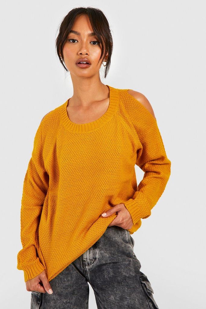 Womens Cold Shoulder Moss Stitch Jumper - Yellow - S, Yellow