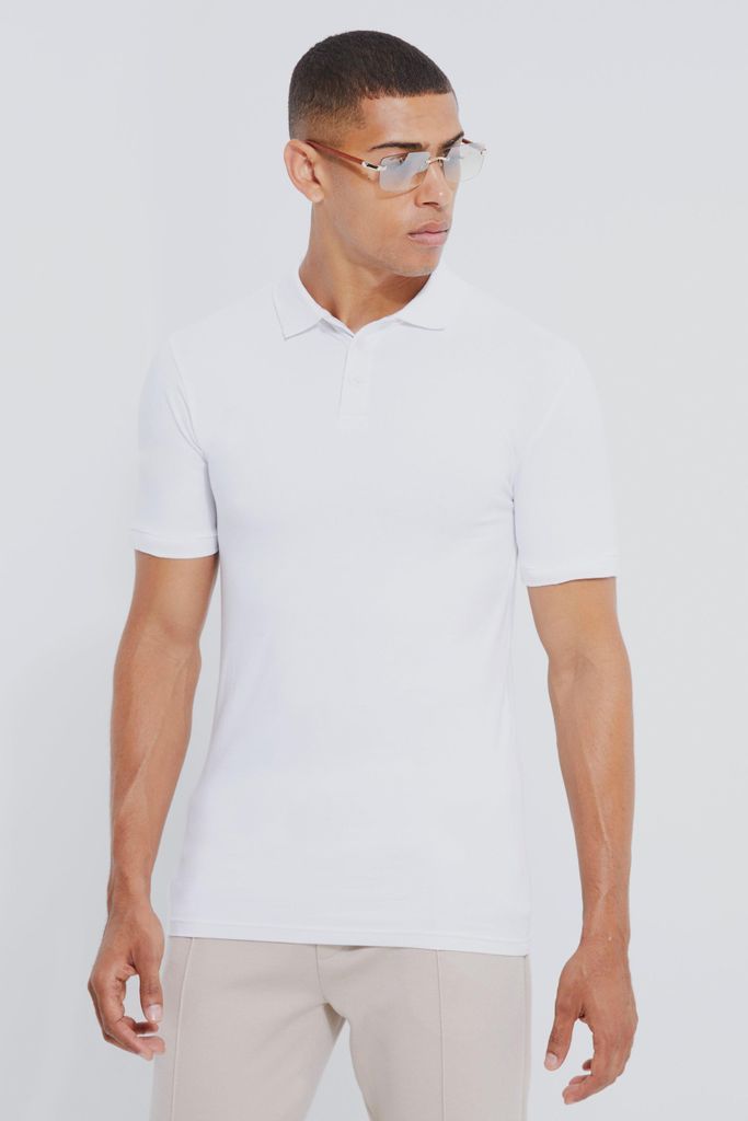 Men's Muscle Fit Man Short Sleeve Polo - White - S, White