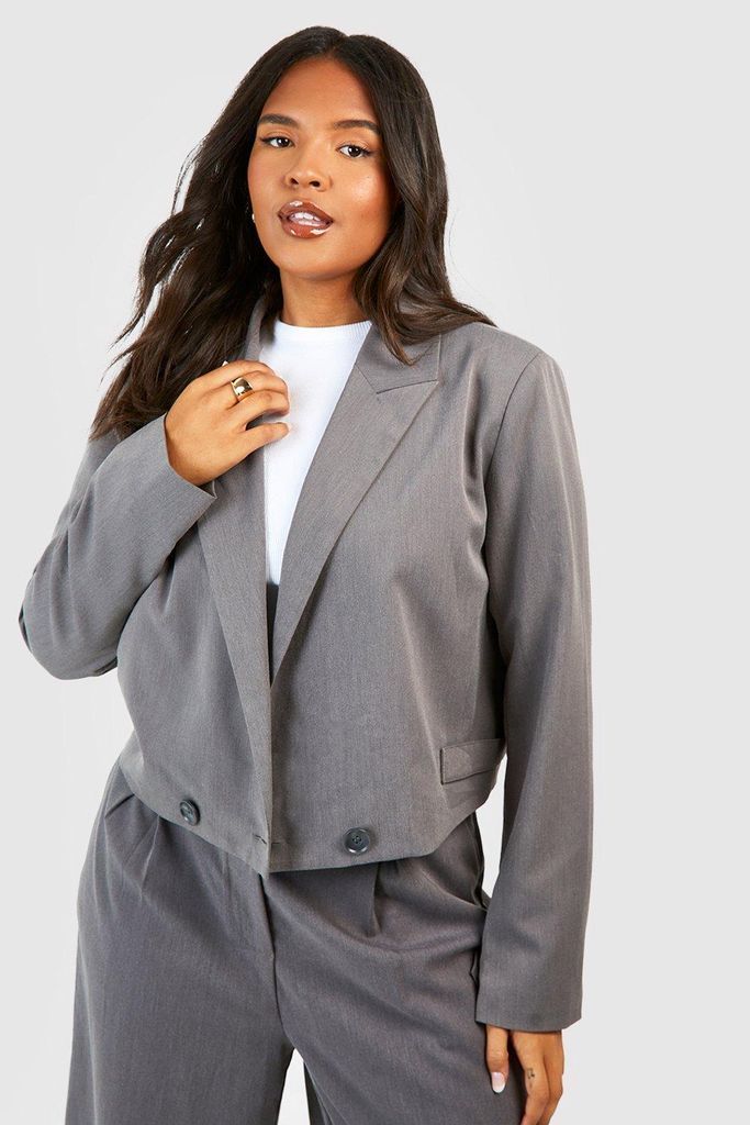 Womens Plus Marl Boxy Cropped Tailored Blazer - Grey - 16, Grey