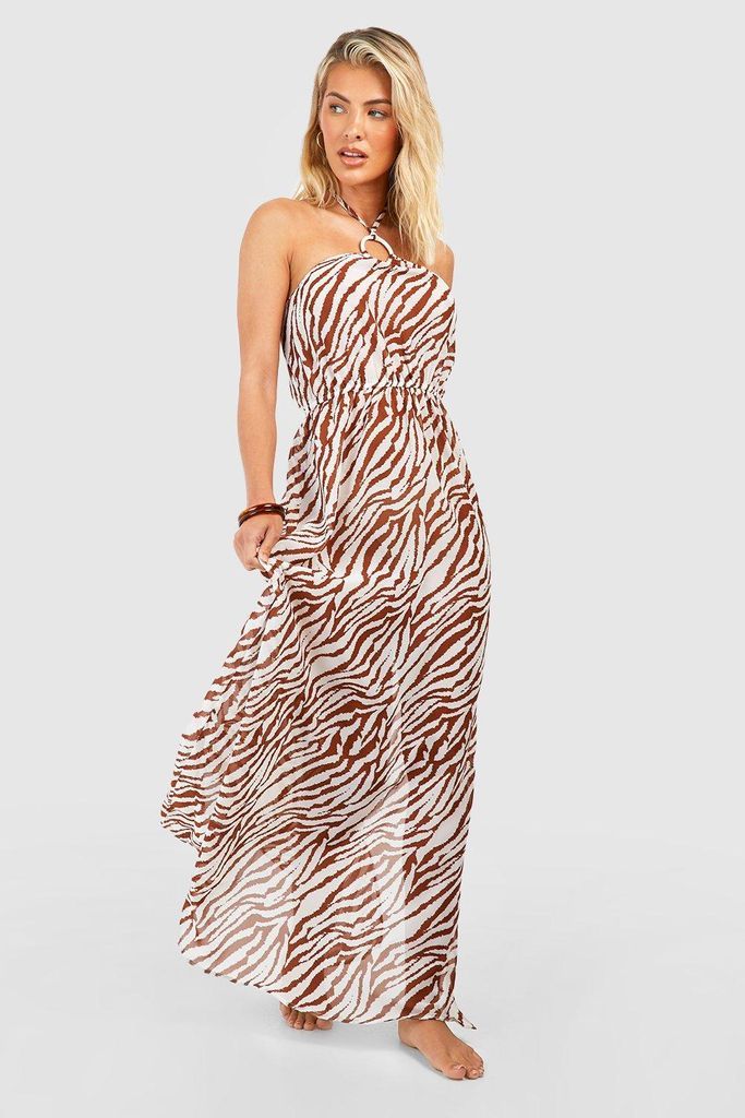 Womens Tiger O-Ring Halterneck Beach Maxi Dress - White - S, White