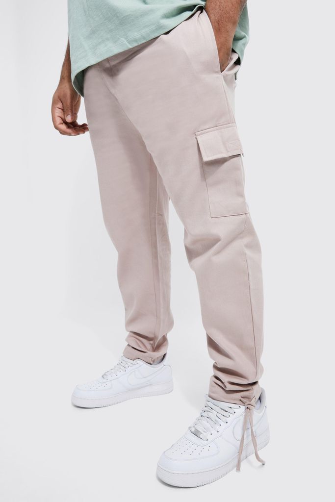 Men's Plus Skinny Fit Elastic Waist Cargo Trouser - Beige - Xxl, Beige