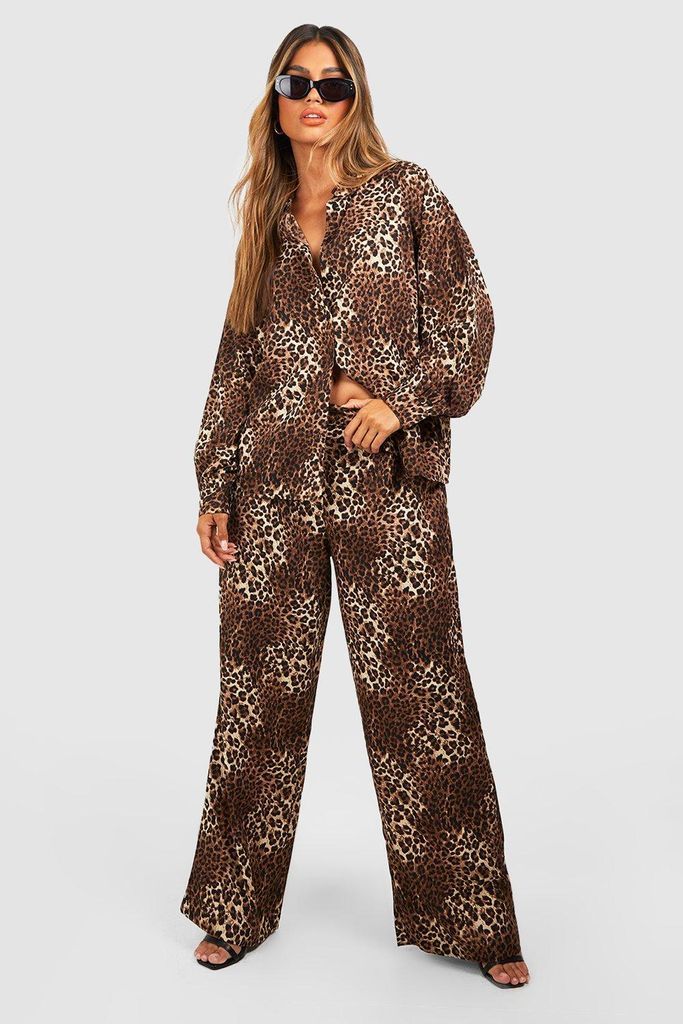 Womens Leopard Shirt & Trouser Co-Ord - Brown - 6, Brown
