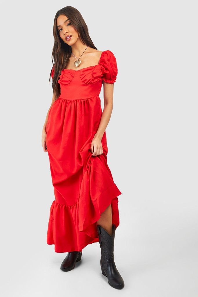 Womens Woven Tiered Sweetheart Maxi Dress - 8, Red