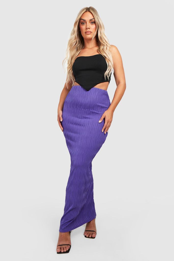 Womens Plus Textured Ripple Rib Tube Maxi Skirt - Purple - 16, Purple