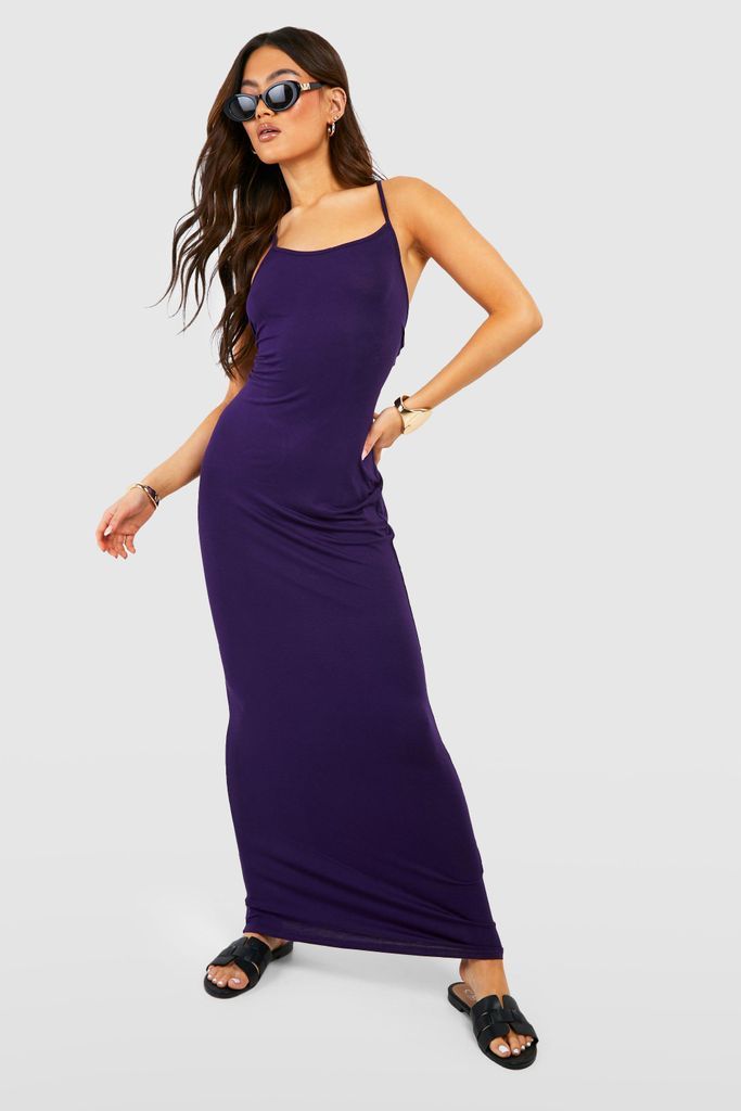 Womens Basic Low Back Maxi Dress - Purple - 10, Purple