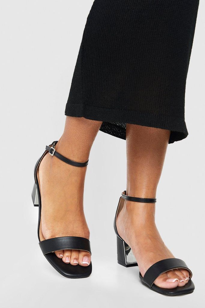 Womens Wide Fit Metal Detail Low Block Heel Sandal - Black - 3, Black