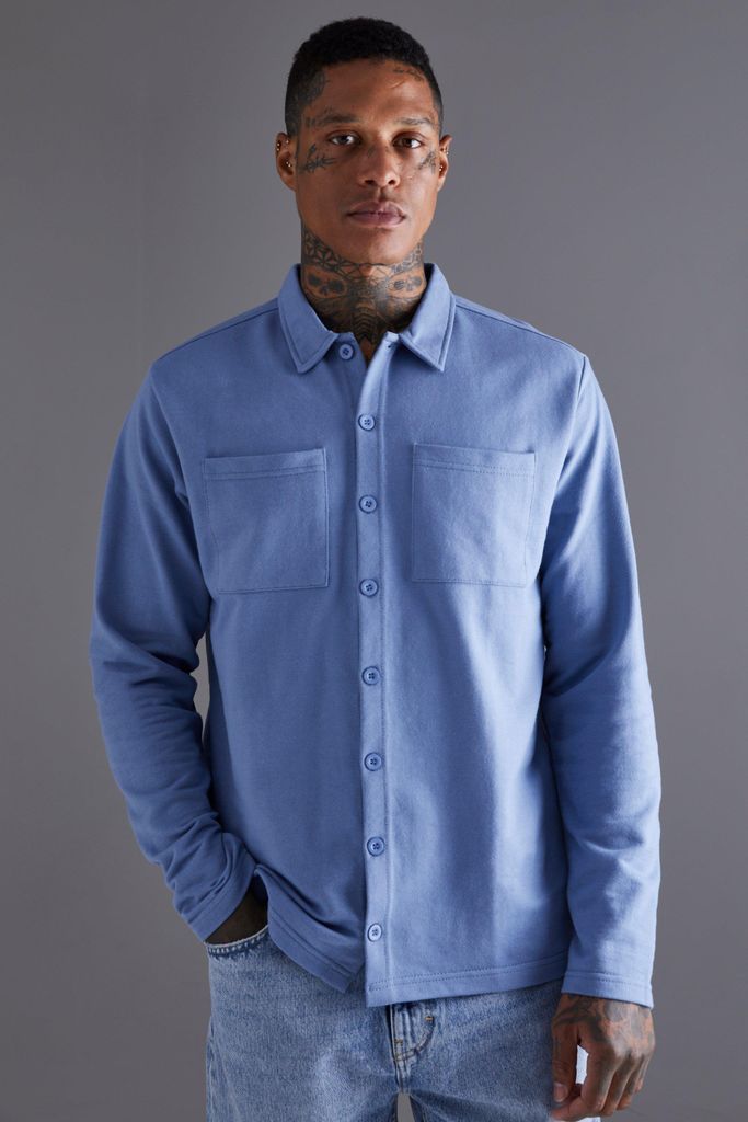 Men's Jersey Utility Button Through Overshirt - Blue - M, Blue