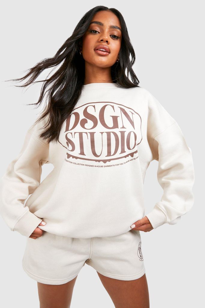 Womens Dsgn Studio Slogan Sweatshirt Short Tracksuit - Beige - Xl, Beige