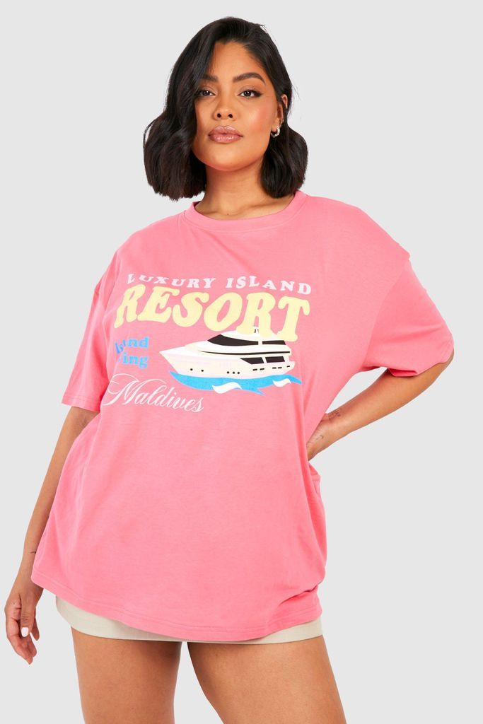 Womens Plus Resort Living Oversized T-Shirt - Pink - 18, Pink