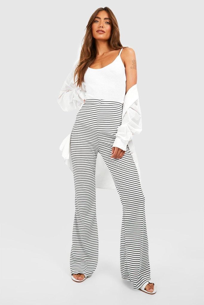 Womens Stripe Ribbed Flared Trousers - White - 8, White