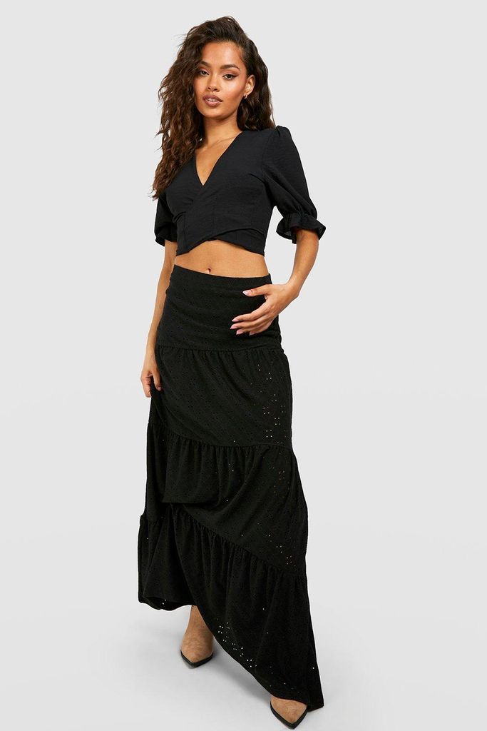 Womens Broderie Prairie Maxi Skirt - Black - 6, Black