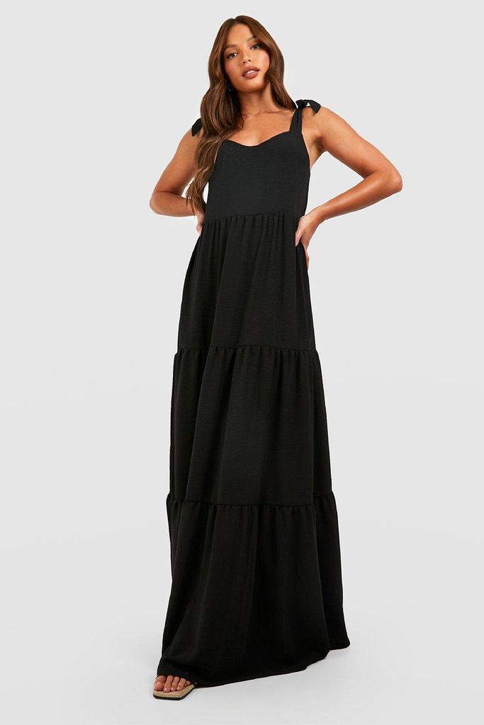 Womens Tall Woven Tie Shoulder Tiered Maxi Dress - Black - 6, Black