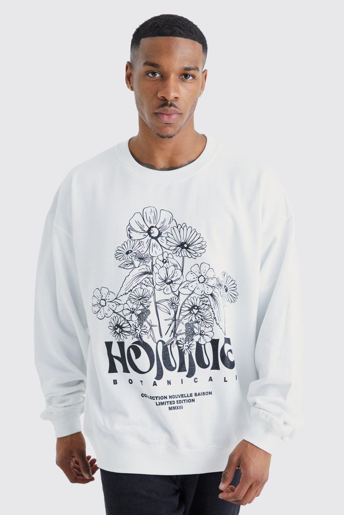 Men's Homme Flower Graphic Sweatshirt - White - S, White