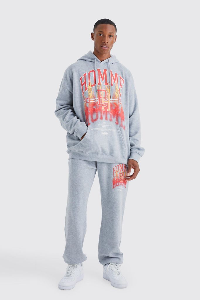 Men's Homme Graphic Hooded Tracksuit - Grey - S, Grey