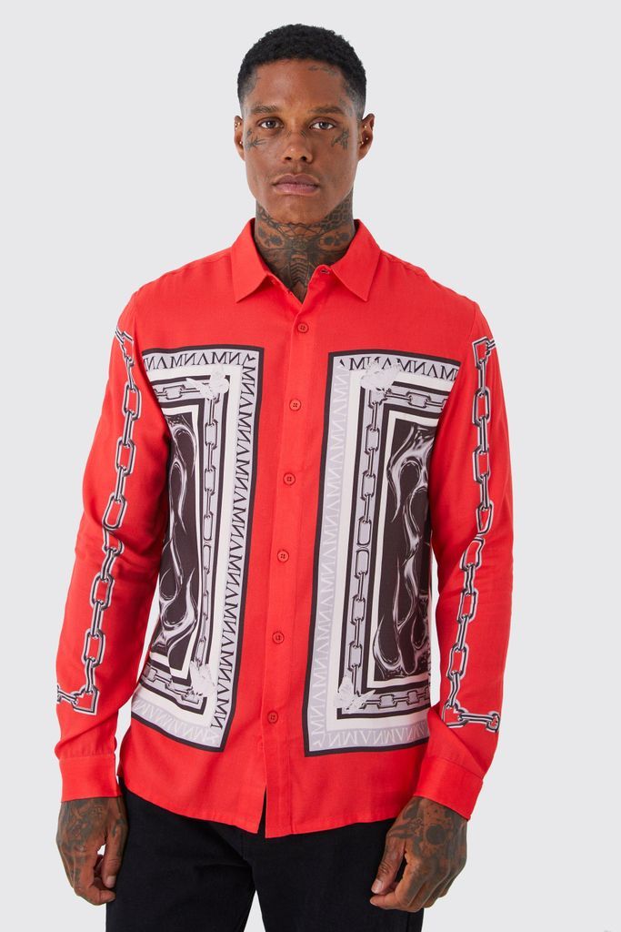 Men's Long Sleeve Sleeve Detail Baroque Shirt - Red - S, Red