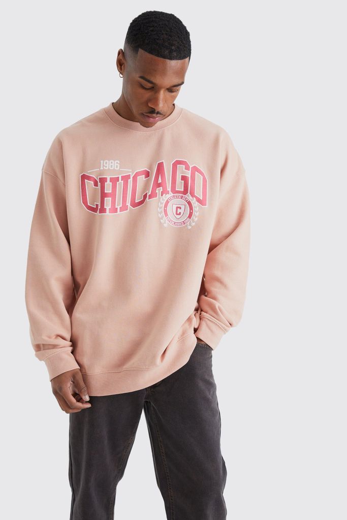 Men's Oversized Chicago Varsity Sweatshirt - Pink - S, Pink