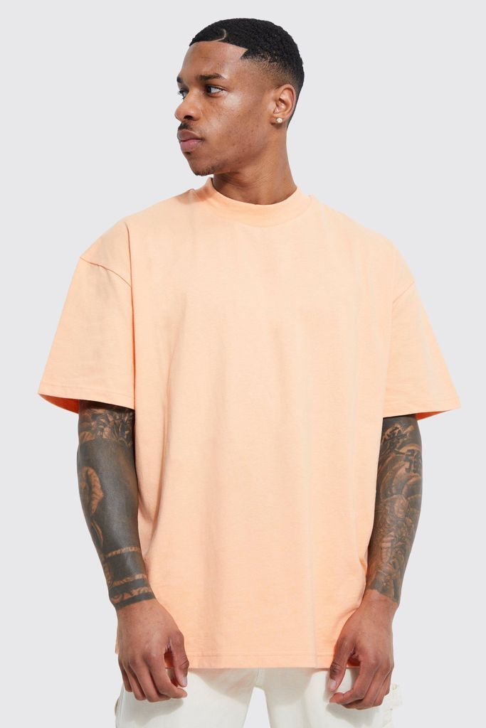 Men's Oversized Heavyweight Extended Neck T-Shirt - Orange - S, Orange