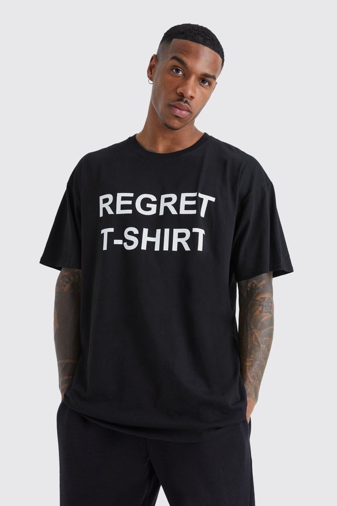 Men's Oversized Student Slogan T-Shirt - Black - S, Black