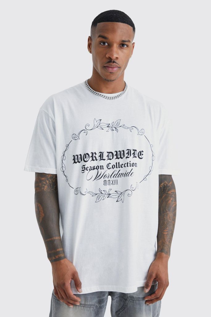 Men's Oversized Worldwide Graphic T-Shirt - White - S, White