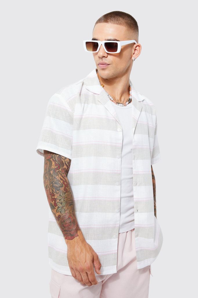 Men's Short Sleeve Oversized Colour Pop Stripe Shirt - Pink - S, Pink