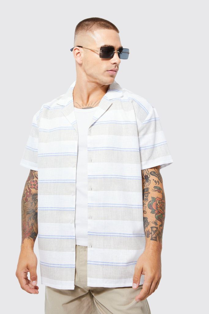 Men's Short Sleeve Oversized Colour Pop Stripe Shirt - Blue - S, Blue