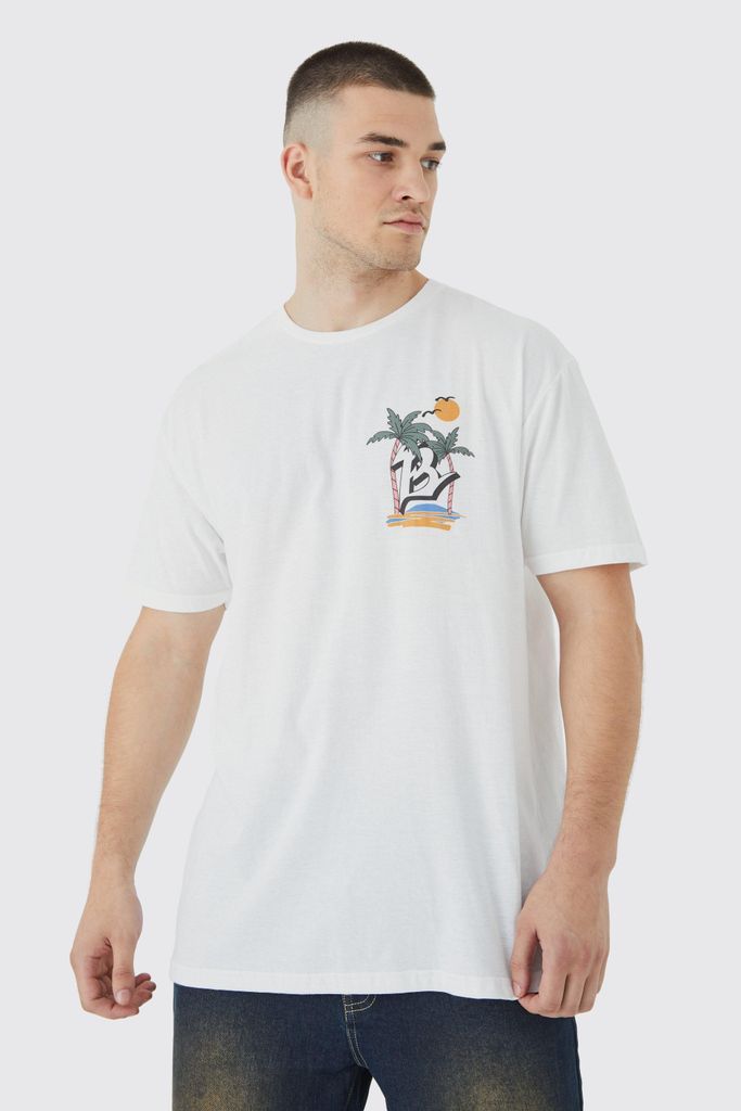 Men's Tall Oversized Palm Paradise Print T-Shirt - White - S, White