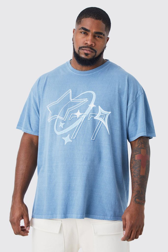 Men's Plus Overdyed Star Graphic T-Shirt - Blue - Xxxl, Blue