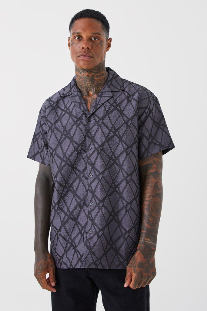 Men's Short Sleeve Oversized Sheer Geo Shirt - Grey - S, Grey