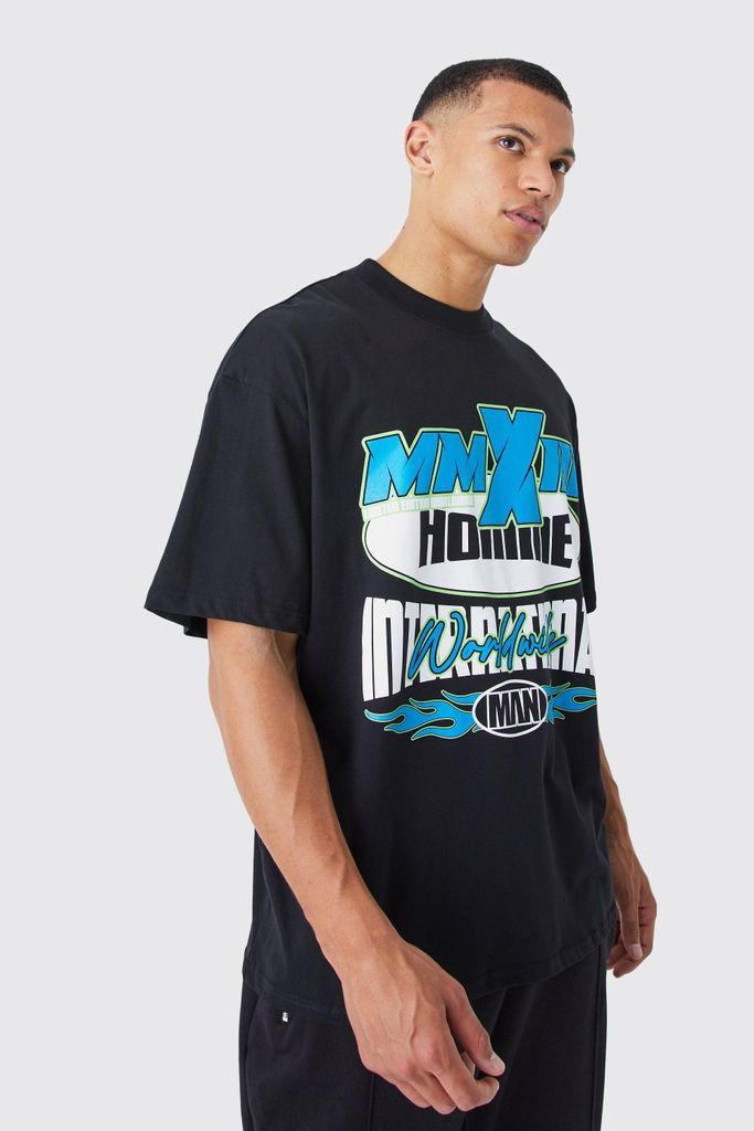Men's Tall Oversized Extended Neck Moto Print T-Shirt - Black - S, Black