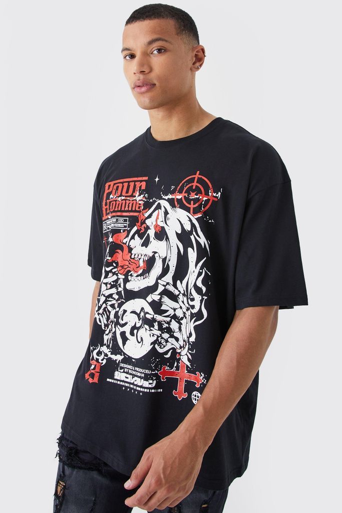 Men's Tall Oversized Grim Reeper Graphic T-Shirt - Black - S, Black