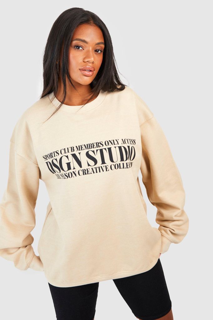 Womens Dsgn Studio Slogan Oversized Sweatshirt - Beige - S, Beige