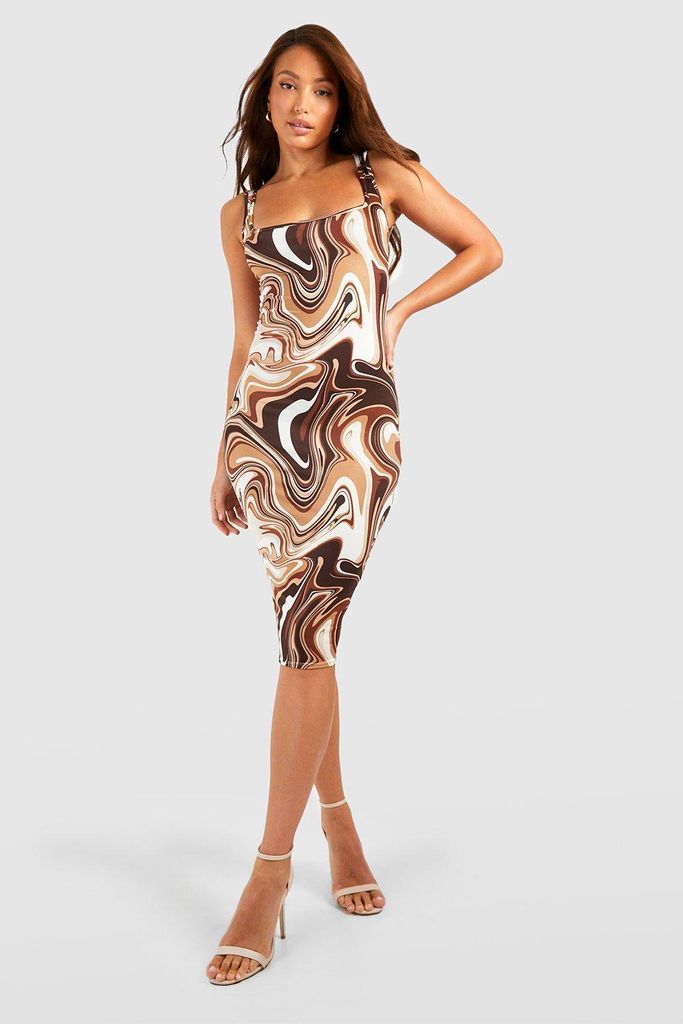 Womens Tall Marble Print Slinky Midi Dress - Brown - 6, Brown