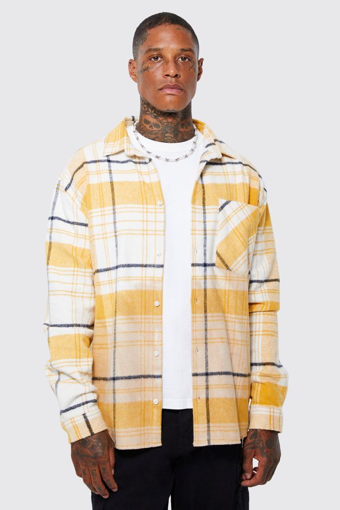 Men's Heavyweight Oversized Check Overshirt - Cream - M, Cream