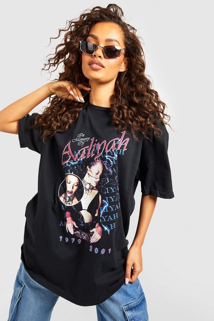 Womens Aaliyah Oversized License T-Shirt - Black - L, Black