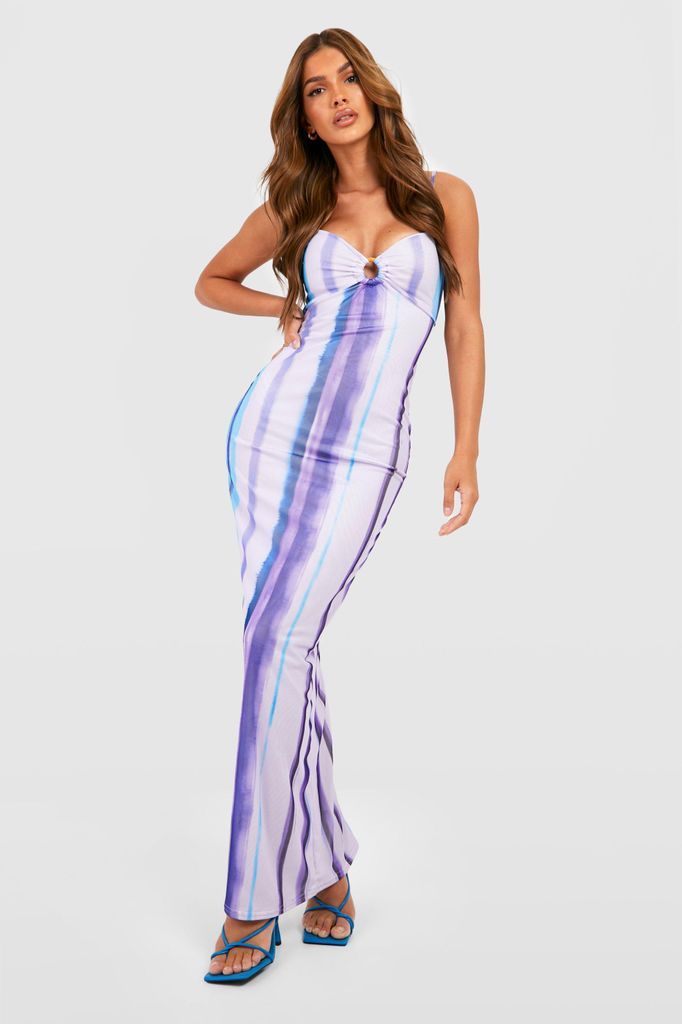 Womens Ombre Stripe O Ring Maxi Dress - Purple - 14, Purple